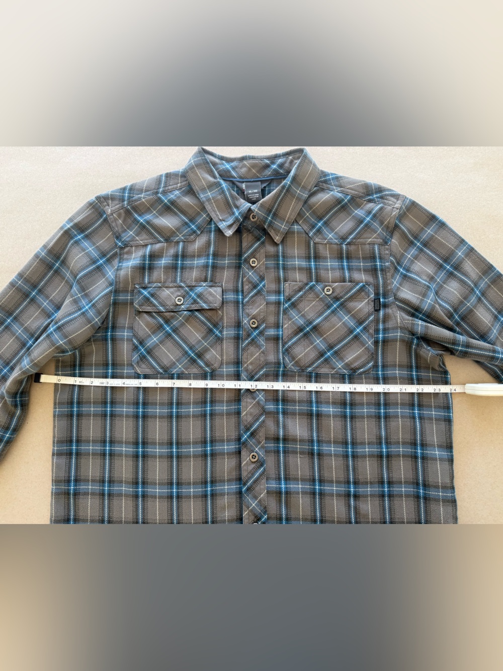 Outdoor Research — Men's Gray and Blue Plaid Button-Down Shirt — Size XL